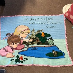 Vintage Handmade Crochet Baby Blanket Nursery Decor